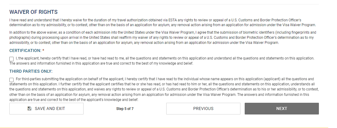 Waiver of rights, Certification, Third parties only