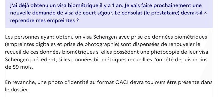 FAQ de France-Visas : dispense de nouvelle prise d'empreintes de moins de 59 mois