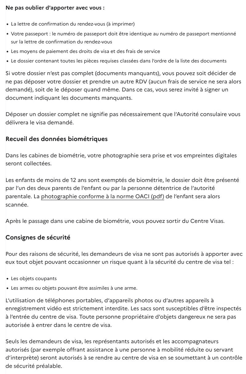 France-Visas, page Maroc : déroulé du rendez-vous, biométrie et consignes de sécurité
