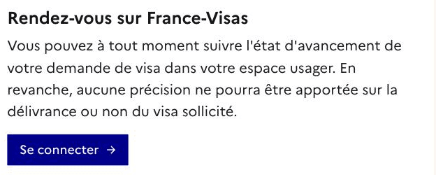 France-Visas, page « Suivre votre demande » : aucune précision sur la délivrance du visa